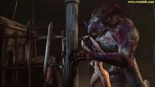 3D monster maak die meisies maag bult